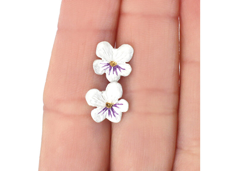 violet flower studs pansy white nature jewellery silver earrings lilygriffin nz