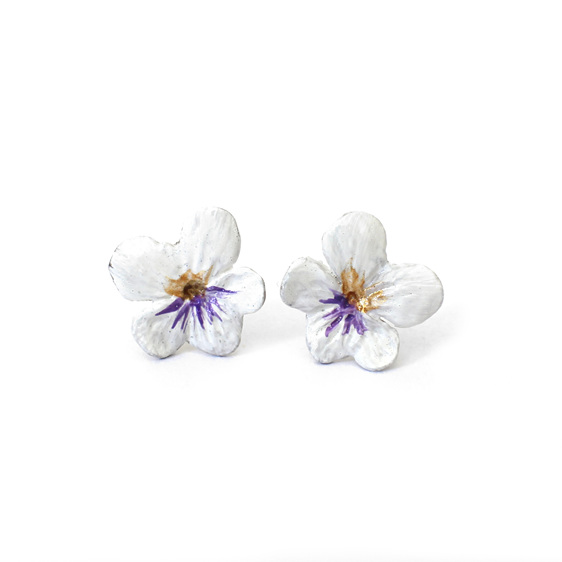 violet flower studs pansy white tiny handmade silver earrings lilygriffin nz
