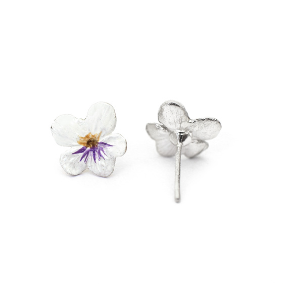 violet flower studs pansy white tiny handmade silver earrings lily griffin nz