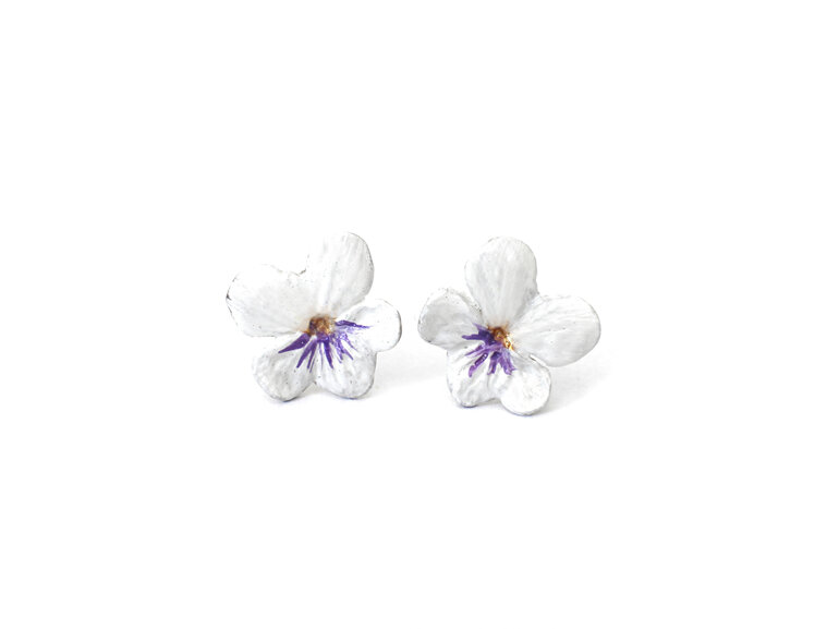 violet flower studs pansy white tiny sterling silver earrings lilygriffin nz