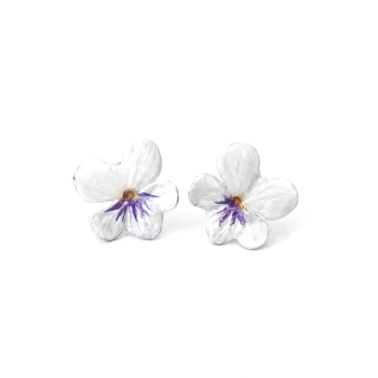 violet flower studs pansy white tiny sterling silver earrings lilygriffin nz