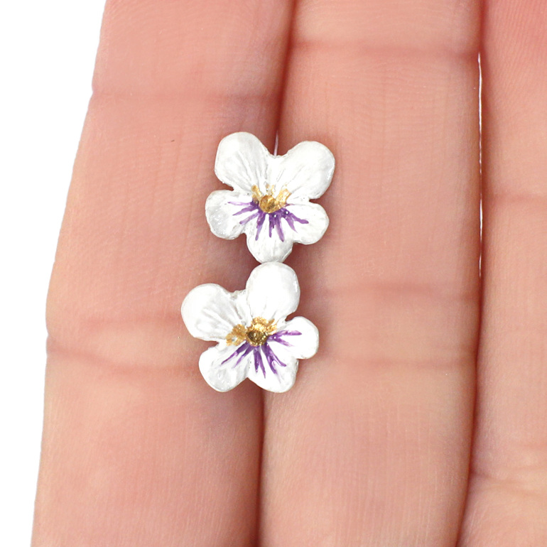 violet haka pansy white purple flower floral studs earrings nz jewellery jewelry