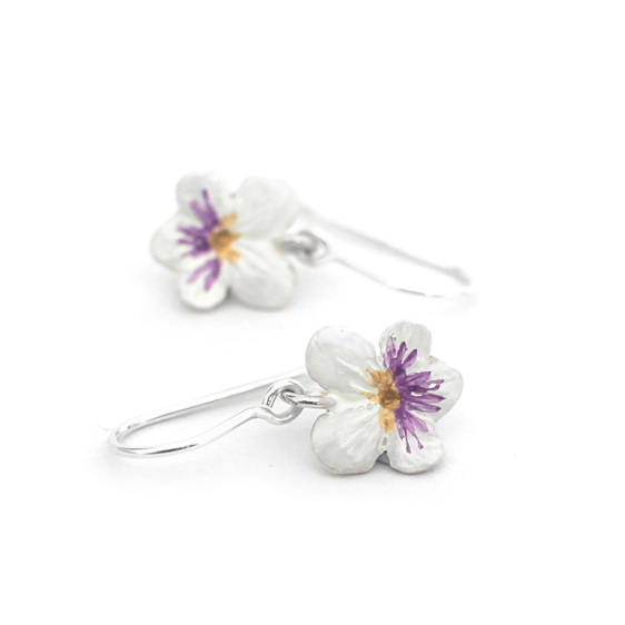 violet native nz flower white purple gold pansy sterling silver earrings