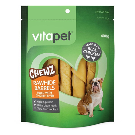 Vitapet Chews Rawhide Barrels Filled with Chicken Liver 400g
