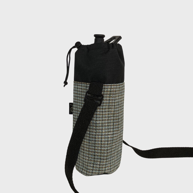 Water Bottle Carrier in a teal tweed fabric made in NZ