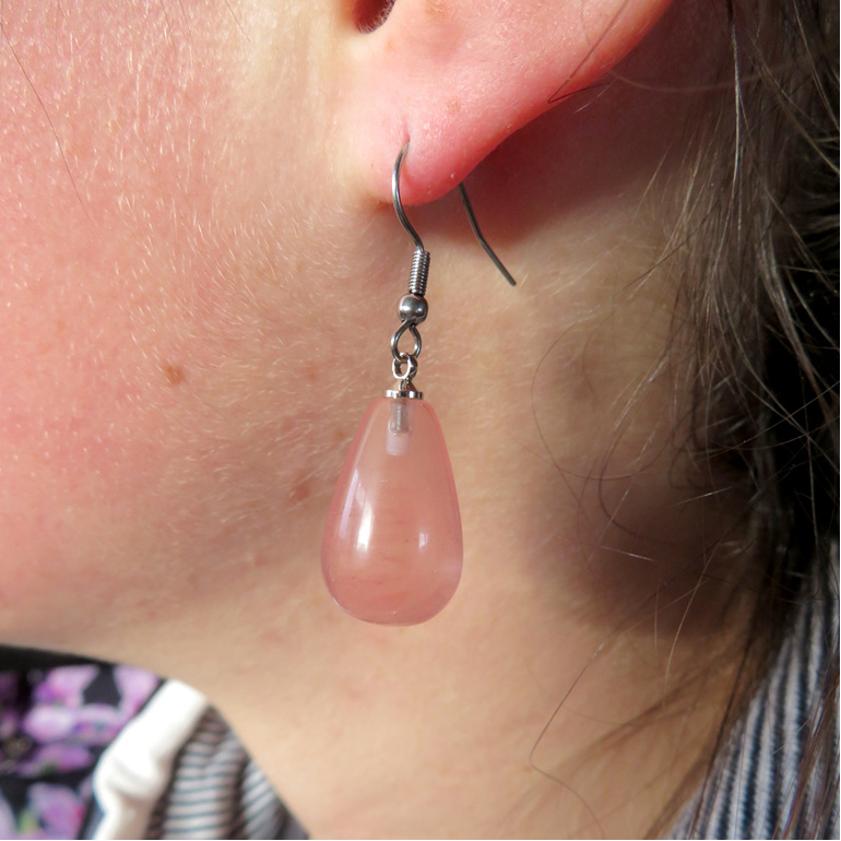 Watermelon coloured quartz crystal earrings