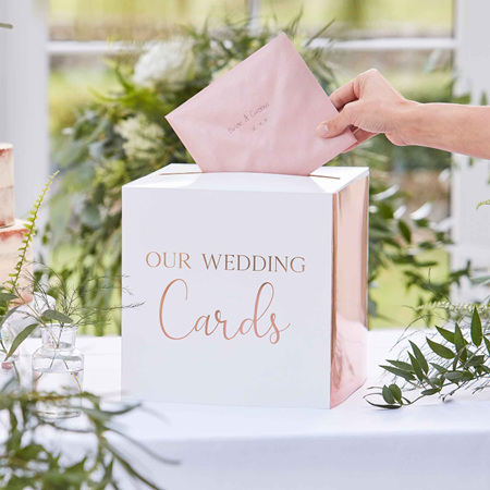 Wedding card box - rose gold writing - cardboard