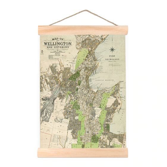 Wellington Wall Chart Small map ready to hang gift expat homesick new zealand