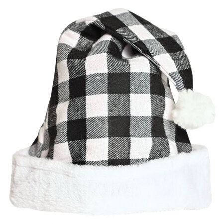 White & black plaid Santa hat