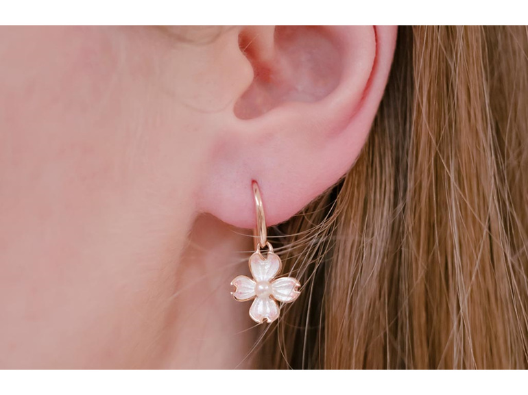 White Enamel Akoya Pearl Flower Drop Earrings