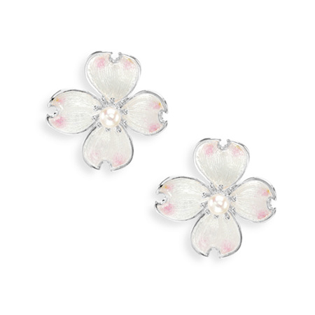 White Enamel Akoya Pearl Flower Earrings