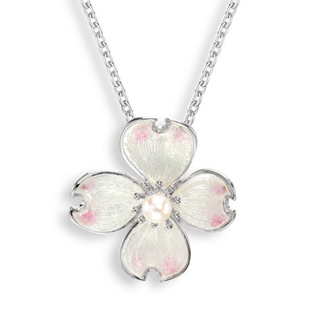 White Enamel Akoya Pearl Flower Necklace