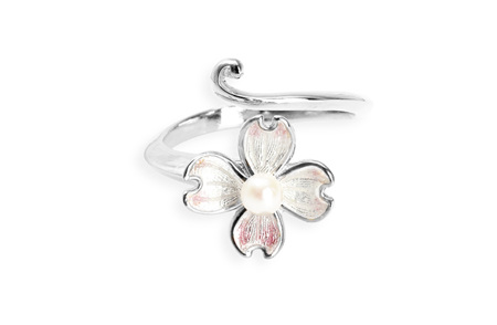 White Enamel Akoya Pearl Flower Ring