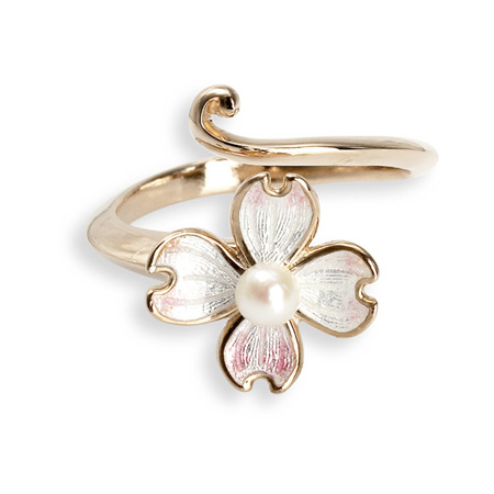 White Enamel Akoya Pearl Flower Ring in Rose Gold