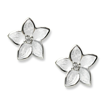 White Enamel Diamond Flower Earrings