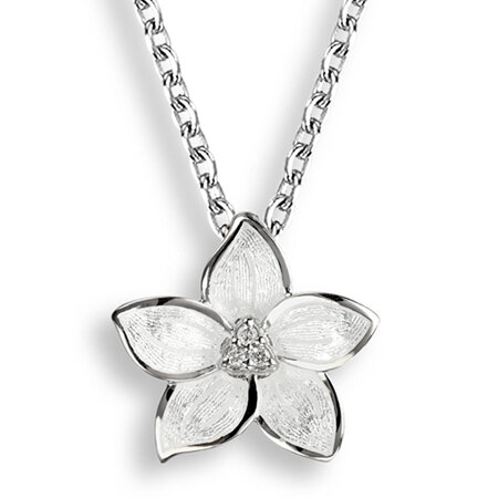 White Enamel Diamond Stephanotis Flower Necklace