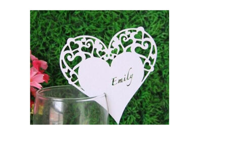 White Heart Shaped Table Name Cards