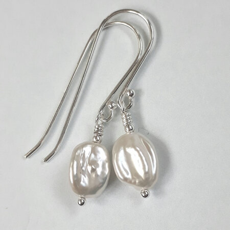 White Keshi Pearl Earrings 1