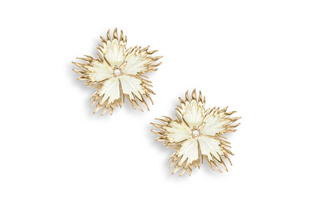 White Rock Flower Earrings with White Sapphire