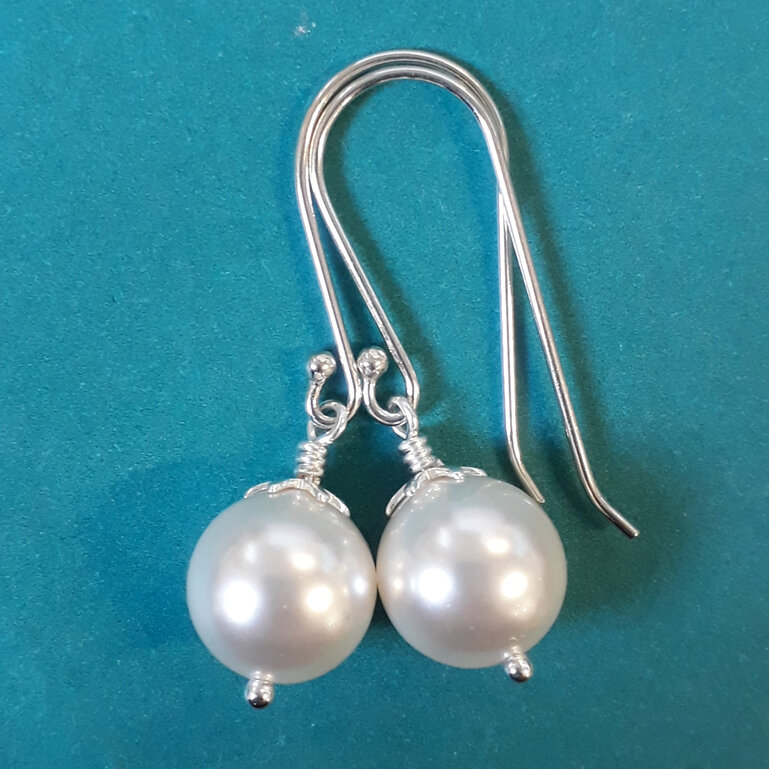 white swarovski pearl and sterling silver earrings