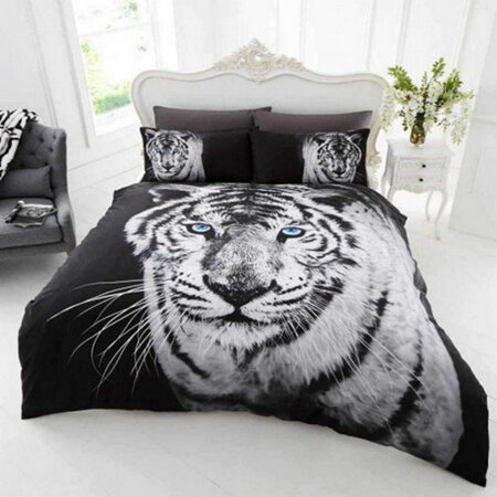 White Tiger 3D Reversible Duvet Cover Set