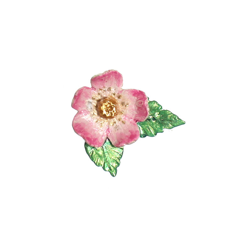 wild rose flower leaves pink green sterling silver lapel pin brooch lilygriffin