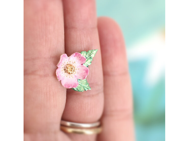 wild rose flower pink  handmade sterling silver lapel pin brooch lily griffin