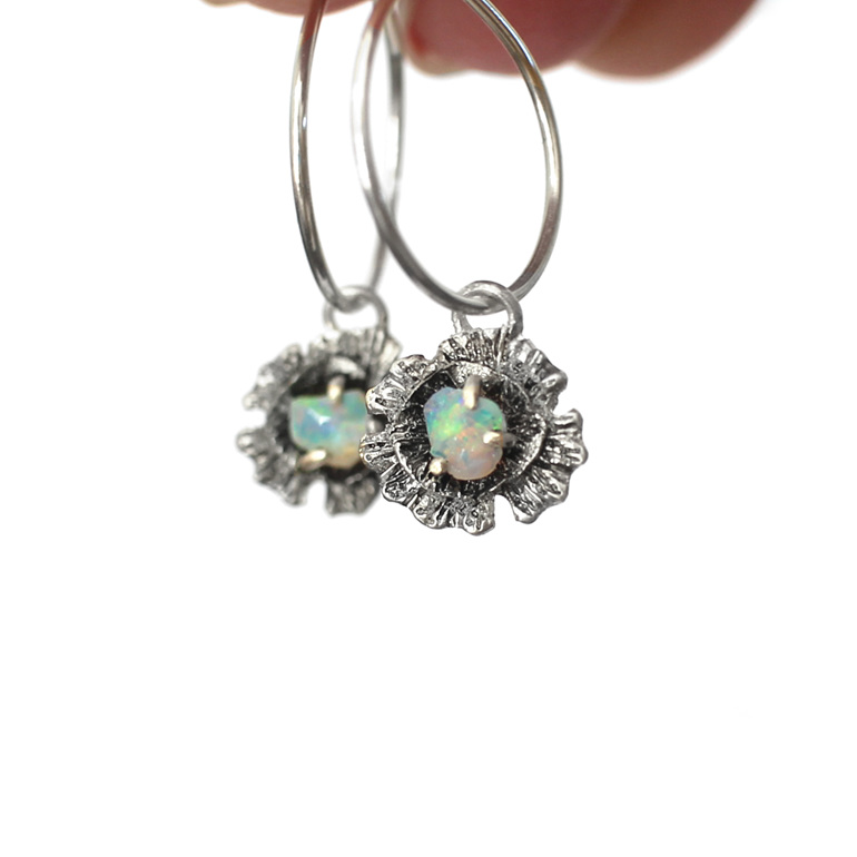 wildflower raw opal earrings sterling silver hoops hooks lilygriffin jewellery