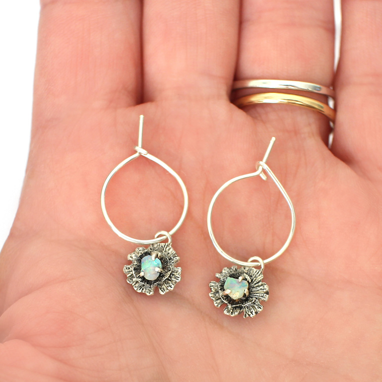 wildflower raw opal earrings sterling silver hoops hooks lily griffin jewellery
