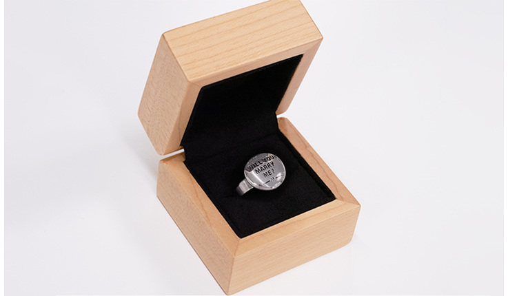Wilshi Button Proposal Ring in handmade natural wooden box