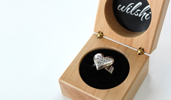 Wilshi Proposal Ring in handmade wooden jewellery box