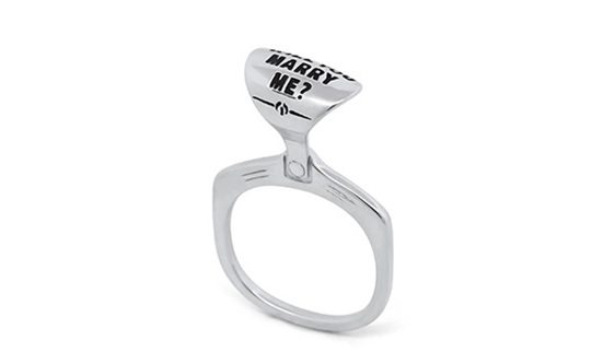 Wilshi Tear Tab Proposal Ring and placeholder engagement ring