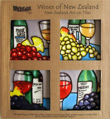 Wines of New Zealand set of 4 10x10cm Ceramic Tiles