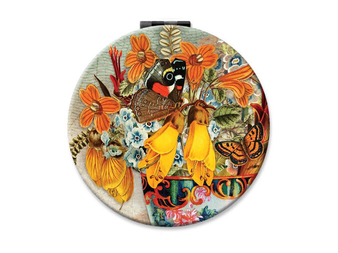 wolfkamp and Stone cosmetic mirror copper gold butterfly flowers