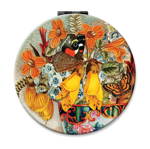 wolfkamp and Stone cosmetic mirror copper gold butterfly flowers