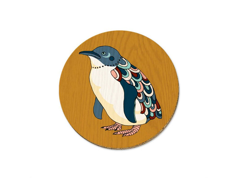 Wolfkamp & Stone Screenprint Coaster Miss Korora little blue penguin kiwiana