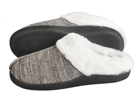 Women Slippers Brown with Fur Trim XSmall (Size 5-6) [8710]
