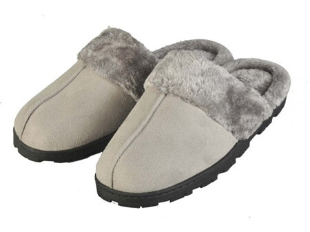 Women Slippers Charcoal with Fur Trim Small (Size 7-8) [8703]