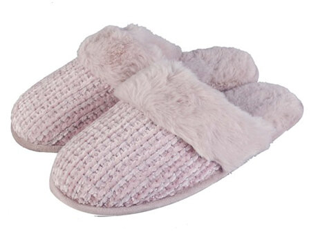 Women Slippers Light Pink with Fur Trim Small (Size 7-8) [8707]