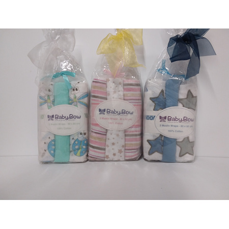 Wraps Muslin set of 3 in Pink, Blue or Green 3625