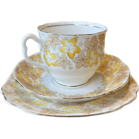 Yellow Floral Bone China Tea Cup, Saucer and Plate Trio Set