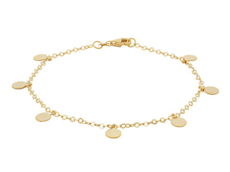 Yellow Gold Round Charm Bracelet on Trace Chain