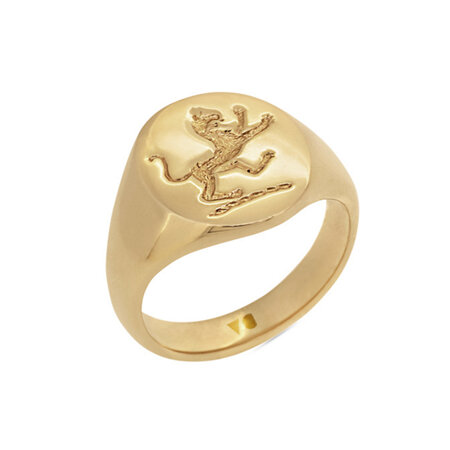 Yellow Gold Signet Ring with Lion Engraving