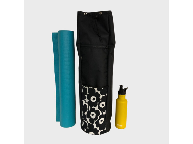 Yoga or pilate mat bag in Marimekko Poppy fabric in black and white