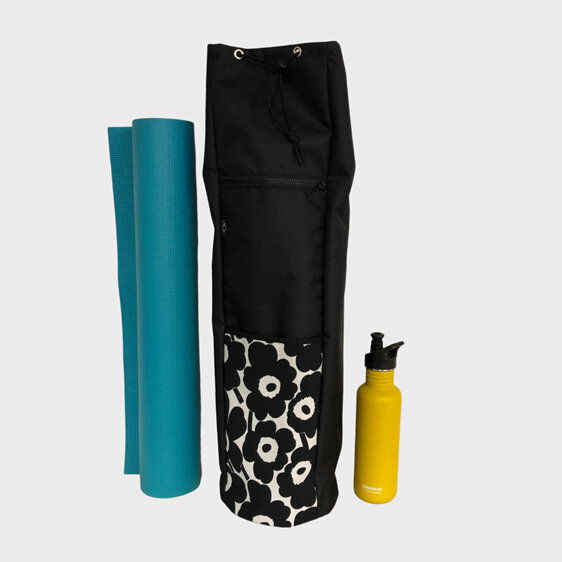 Yoga or pilate mat bag in Marimekko Poppy fabric in black and white